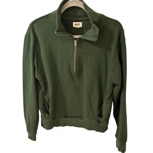 Pact Downtime Organic Cotton Mountain View Green Quarter Zip Hoodie Pockets, M